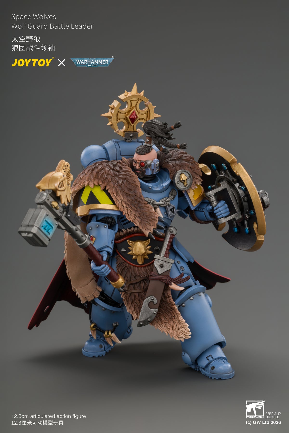 (Pre-Order) Warhammer 40k Space Wolves Wolf Guard Battle Leader with Master-crafted Power Weapon, Storm Shield, Thunder Hammer,Master-crafted Heavy Bolt Pistol, and Plasma Pistol