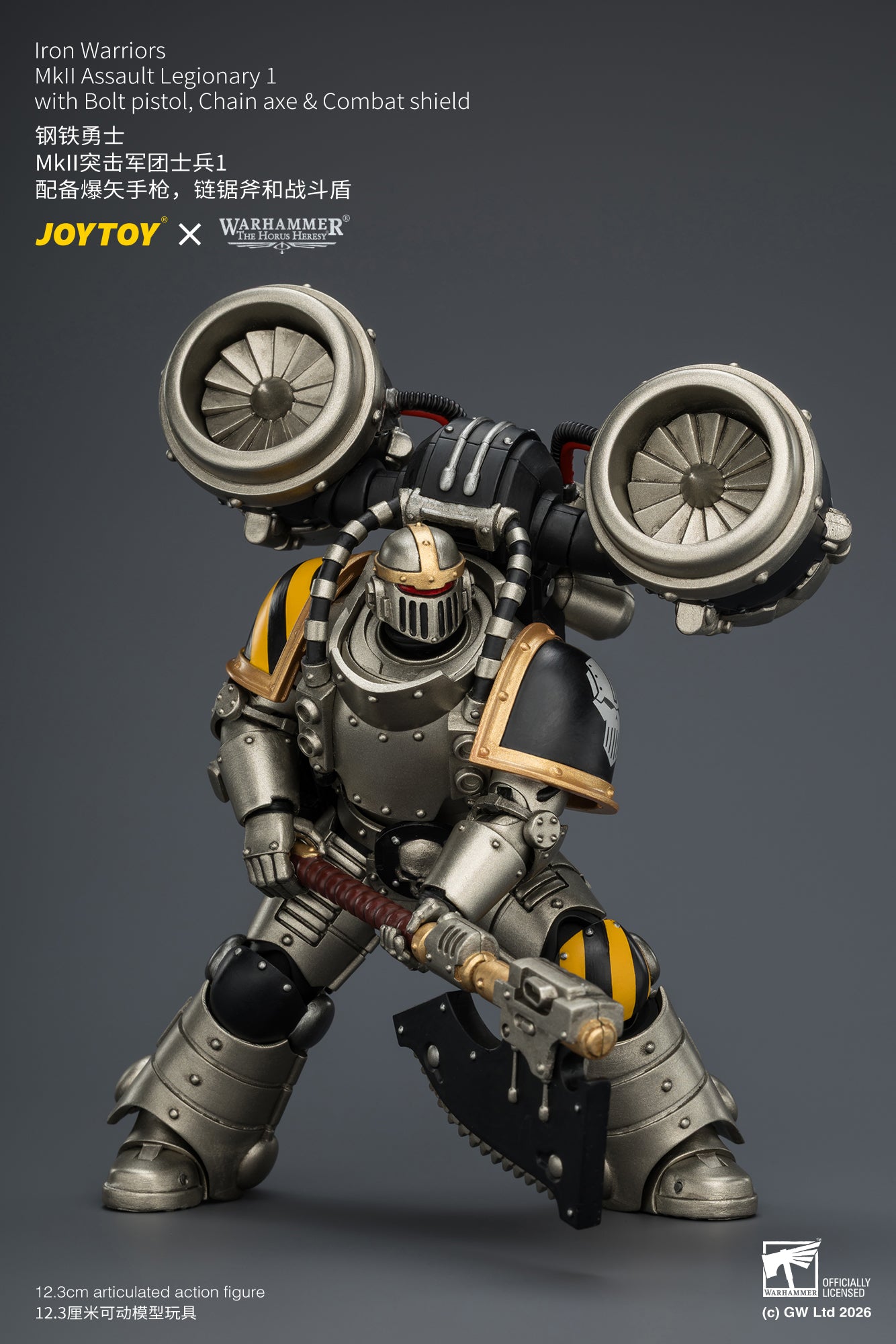 (Pre-Order) Warhammer The Horus Heresy Iron Warriors MkII Assault Legionary 1 with Bolt pistol, Chain axe & Combat shield