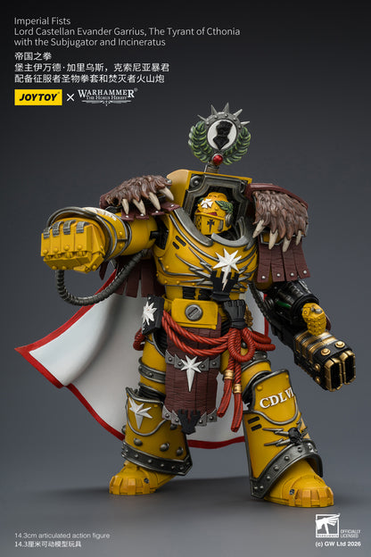 (Pre-Order) Warhammer The Horus Heresy Imperial Fists Lord Castellan Evander Garrius, The Tyrant of Cthonia with the Subjugator and Incineratus
