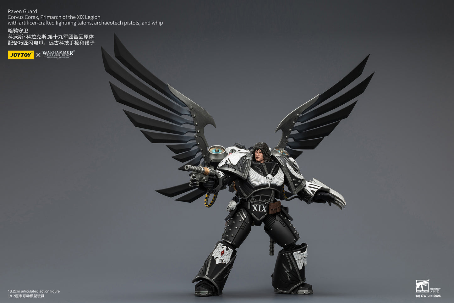 (Pre-Order) Warhammer The Horus Heresy Raven Guard Corvus Corax, Primarch of the XIX Legion with artificer-crafted lightning talons, archaeotech pistols, and whip