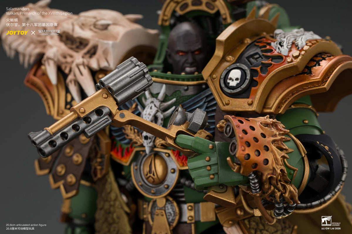 (Pre-Order) Warhammer The Horus Heresy Salamanders Vulkan, Primarch of the XVlllth Legion with Dawnbringer, The Furnace's Heart and Dragon's Breath Gauntlet