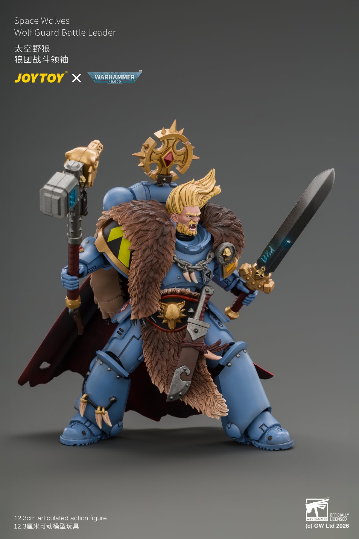 (Pre-Order) Warhammer 40k Space Wolves Wolf Guard Battle Leader with Master-crafted Power Weapon, Storm Shield, Thunder Hammer,Master-crafted Heavy Bolt Pistol, and Plasma Pistol