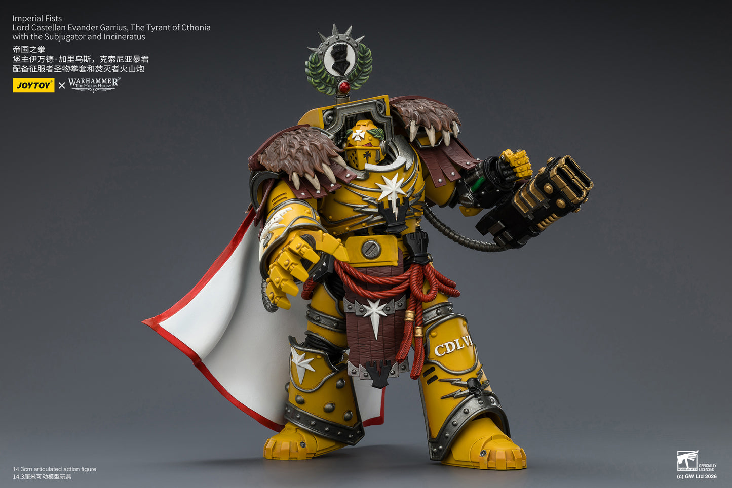 (Pre-Order) Warhammer The Horus Heresy Imperial Fists Lord Castellan Evander Garrius, The Tyrant of Cthonia with the Subjugator and Incineratus