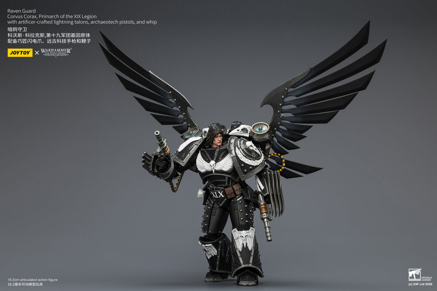 (Pre-Order) Warhammer The Horus Heresy Raven Guard Corvus Corax, Primarch of the XIX Legion with artificer-crafted lightning talons, archaeotech pistols, and whip