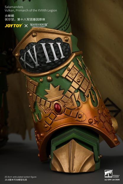 (Pre-Order) Warhammer The Horus Heresy Salamanders Vulkan, Primarch of the XVlllth Legion with Dawnbringer, The Furnace's Heart and Dragon's Breath Gauntlet